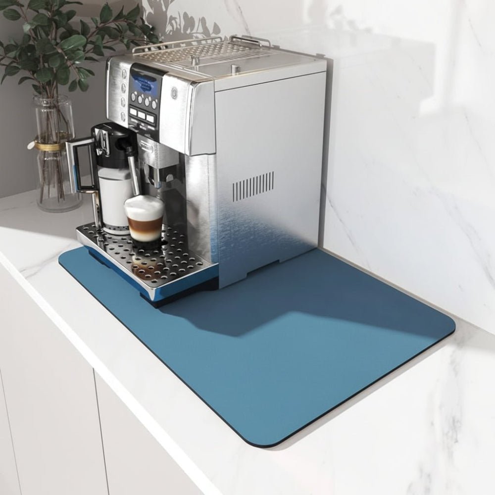 Super absorbent coffee bar mat made from eco-friendly diatom mud, featuring quick-dry technology for efficient moisture absorption and a stylish design ideal for cafes 0